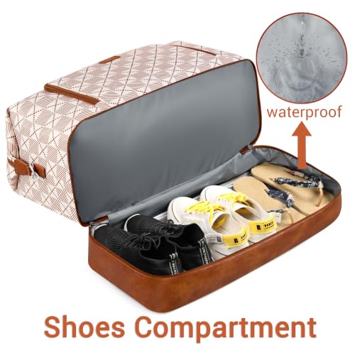 TIBES Travel Weekender Bag for Women, Overnight Bag with Shoe Compartment - color: X-Brown Plaid