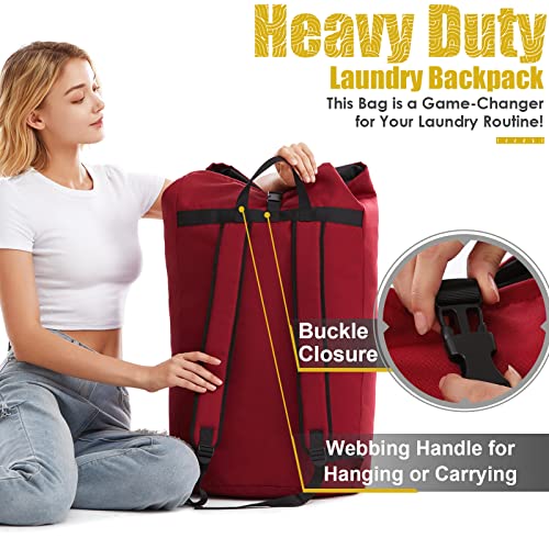 Backpack Laundry Bag, 115L Heavy Duty Extra Large College Laundry Backpack, Dirty Clothes Bag with Shoulder Straps, Laundry Hamper Bag with Drawstring Closure for College Dorm, Apartment Red - color: Red
