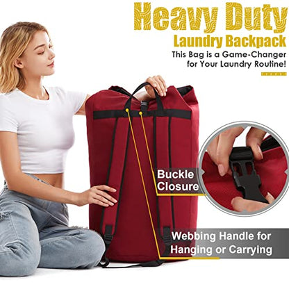 Backpack Laundry Bag, 115L Heavy Duty Extra Large College Laundry Backpack, Dirty Clothes Bag with Shoulder Straps, Laundry Hamper Bag with Drawstring Closure for College Dorm, Apartment Red - color: Red