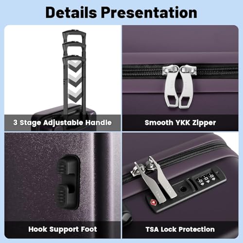 2 Piece Luggage Set, Carry on & Checked Suitcase with TSA Lock, Durable Hardshell & Silent 360 Wheels for Business Travel, Airline Approved (20" 14") (Light Purple) - color: Light Purple