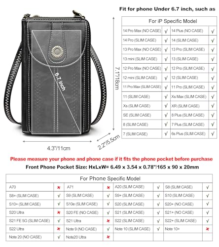 S-ZONE Women RFID Blocking Crossbody Cell Phone Purse PU Leather Wallet - color: Black