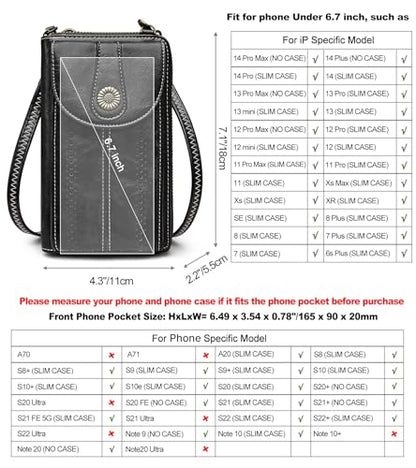 S-ZONE Women RFID Blocking Crossbody Cell Phone Purse PU Leather Wallet - color: Black