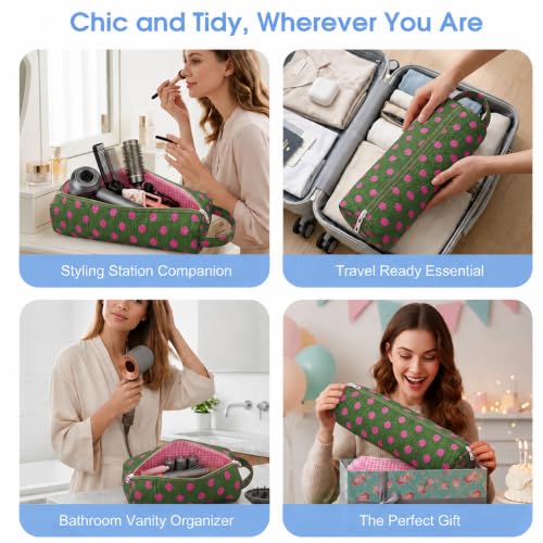 Slim Quilted Hair Tools Travel Case Styling Tools, Wide-Open Design - color: Green Polka Dot