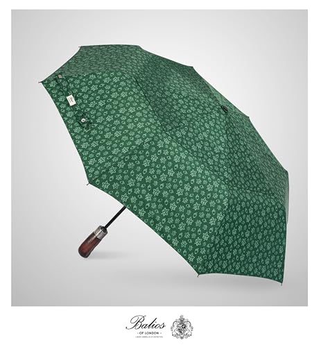 Balios Folding Umbrella Real Wood Handle Auto Open Close - color: Maple Leaves Dark Green