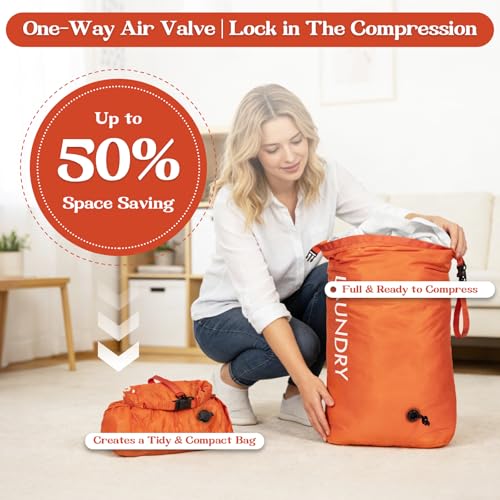 Travel Laundry Bag, Vacuum Compression Dirty Clothes Travel Bag - color: Orange, size: Medium