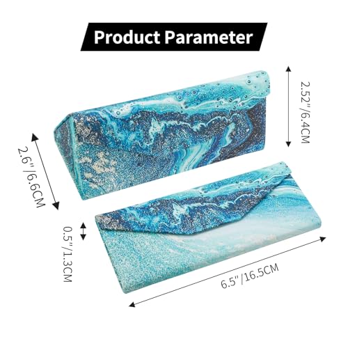 Foldable Glasses Case, Magnetic PU Leahter Sunglasses Case, Cute Hard Shell Folding Eyeglass Cases for Women Kids - color: Blue Sand