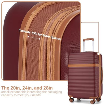 Kono Checked Luggage 28in Expandable Hardside TSA Lock Burgundy - color: Burgundy Red, size: Checked-large 28-inch