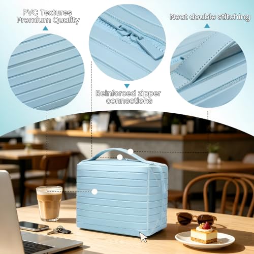 Fold Down Standing Makeup Bag – Large Travel Toiletry Organizer (Blue) - color: Blue