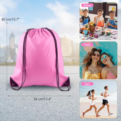 KUUQA 40Pcs Pink Drawstring Backpack Bags Bulk - color: Pink