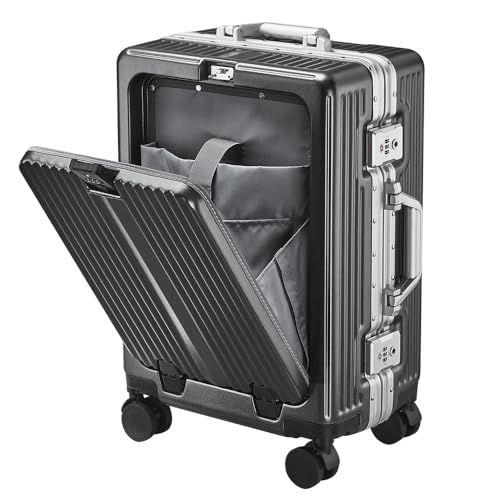 24 Inch Aluminum Frame Luggage with Front Pocket, Graphite - color: Graphite, size: 24 Inch