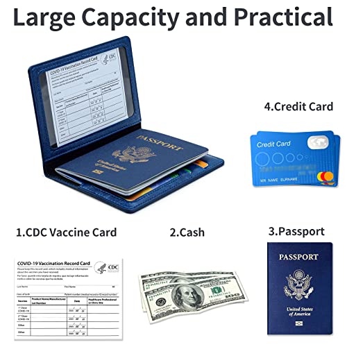 Passport Holder Wallet Cover Case RFID Blocking Slot Travel Accessories - color: Navy Blue