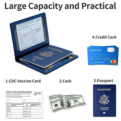 Passport Holder Wallet Cover Case RFID Blocking Slot Travel Accessories - color: Navy Blue