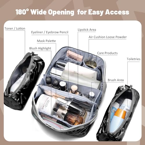 BOYATU Makeup Bag, Makeup Organizer, Toiletry Travel Bag for Women - Black - color: D-2-Black