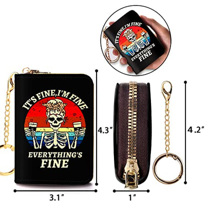 Yonlevres Credit Card Holder RFID Small Wallet Women Keychain Zipper - color: Coffee Skull