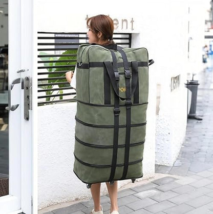 Expandable Extra Large Travel Oxford Duffel Bag with Wheels - color: Green Canvas, size: XL - 6 wheels