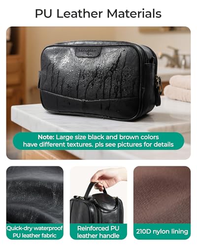 BAGSMART Large Toiletry Bag for Men, PU Leather Water Resistant, Black - color: Black (High-gloss), size: Large-8L