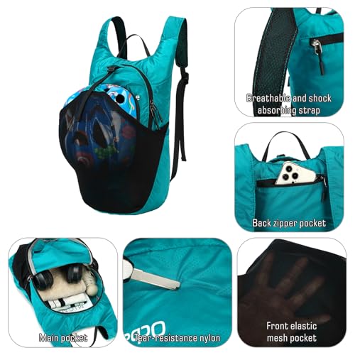 Ultra Lightweight Foldable Backpack,Water Resistant Small Packable Hiking Daypack Outdoor Camping Travel Bag - color: Green, size: 15L