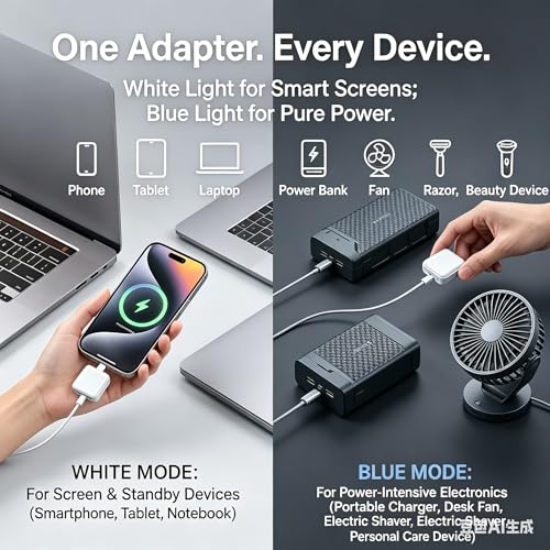 140W Smart Auto Stop Charging Adapter, USB-C Fast Charger with Physical Cut-Off, Automatic Power-Off Timer for Phone, Tablet & All USB Devices, Prevents Overcharging, Extends Battery Life