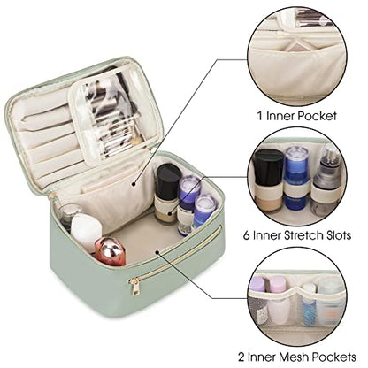Wandering Nature Makeup Bag, Women Travel Make Up Vanity Case with Handle - color: Sage Green, size: Medium