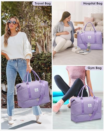 Travel Weekender Duffle Bag for Women: Overnight Bags with Shoe Compartment - color: 2-Purple, size: Large