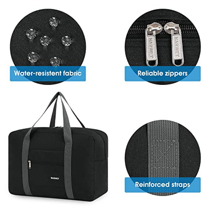 Narway Personal Item Travel Bag, Foldable Carry on Duffle Bag for Women Men - color: AA-Thick Black