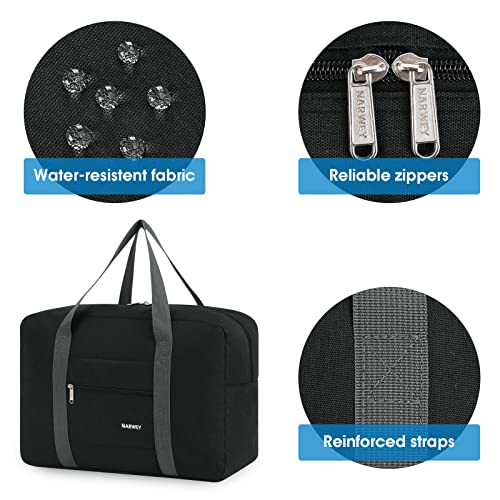 Narwey Personal Item Travel Bag, Foldable Carry on Duffle Bag for Women Men - color: AA-Thick Black