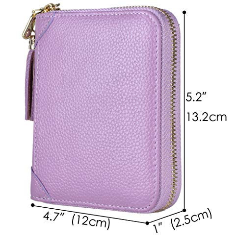Easyoulife Womens Credit Card Holder Wallet Zip Leather Card Case RFID Blocking (Light Purple) - color: Light Purple
