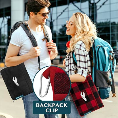 PAVILIA Travel Blanket and Pillow, Soft Ribbed Fleece Airplane, Plaid Red - color: Checkered Red
