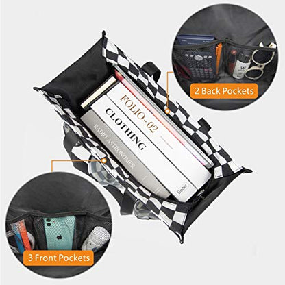 TOPDesign Utility Water Resistant Tote Bag with 13 Pockets, Zipper Closure - color: Checkerboard, size: Large
