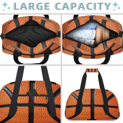 Kids Duffle Bag for Boys Basketball Leather Texture Pattern Sport Gym Bag Small Travel Bag Foldable Lightweight Carry on Weekender Overnight Bags with Shoulder Strap - color: Basketball Leather texture