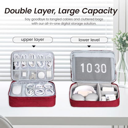Electronic Organizer Travel Case, Double Layer Cable Organizer Bag - color: red