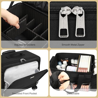 TANTO Rolling Makeup Bag, Pro Makeup Artist Bag with 7 Pouch & Tote Bag - color: 03-Black（3 in 1）