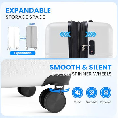 Simple Deluxe 28 Inch Hardside Carry On Luggage, Suitcase with Double Spinner Wheels & TSA Lock, Hard Shell Suitcase, Expandable Rolling Lightweight Luggage, White - color: White, size: 28 inch