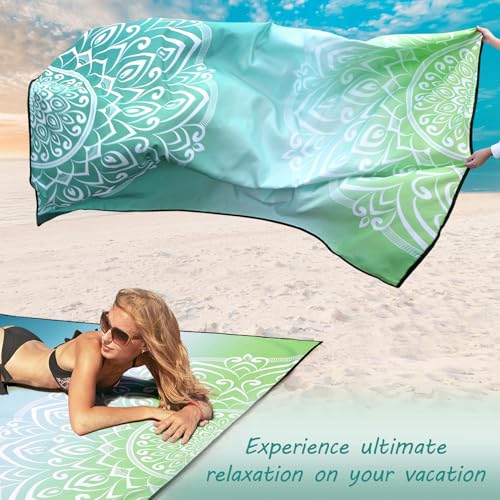 Beach Blanket Sandproof Extra Large Beach Mat Adults Waterproof Sand Free - color: Mtl-sm-green, size: 79" X 83"