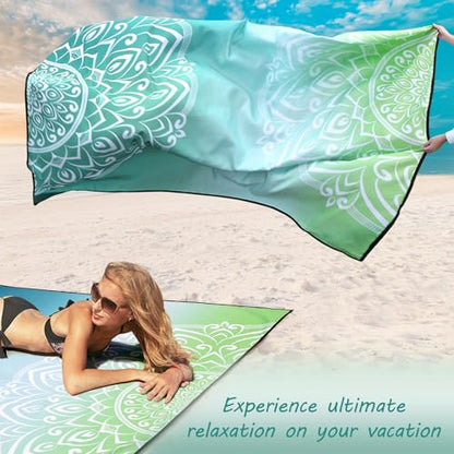 Beach Blanket Sandproof Extra Large Beach Mat Adults Waterproof Sand Free - color: Mtl-sm-green, size: 79" X 83"