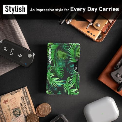 Lenvoten Upgraded Hinged Minimalist Wallet for Men, RFID Blocking Wallet - color: T1-Palm Leaves