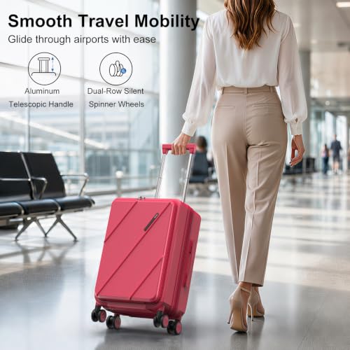 Carry On Luggage 22x14x9 Airline Approved with Front Pocket, Red - color: Red