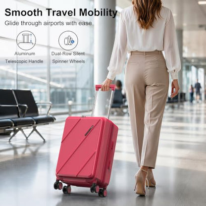Carry On Luggage 22x14x9 Airline Approved with Front Pocket, Red - color: Red