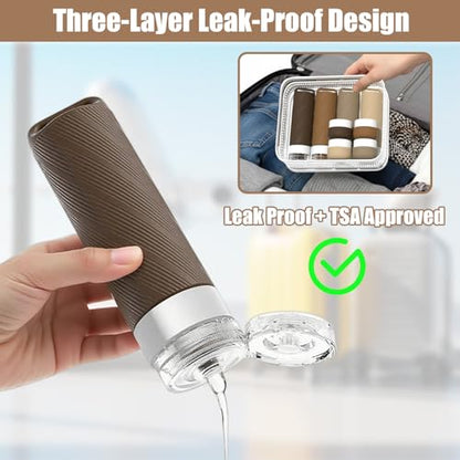 Travel Toiletry Containers 26Pcs Silicone Leakproof TSA Approved Set - color: Brown