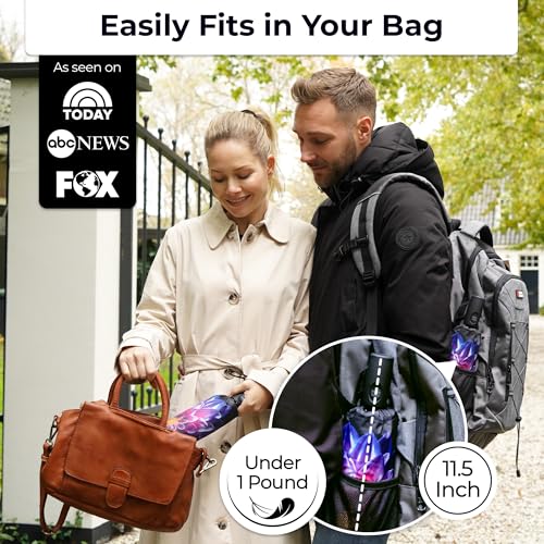 TUMELLA Strongest Windproof Travel Umbrella (Compact, 100MPH Wind-Tested), Light, Portable, One-Handed Use, Automatic Folding Rain Umbrella, Durable, Premium Grip, Fits Car & Backpack - color: 1-pack Purple Dahlia