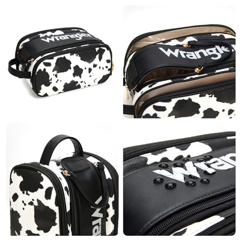 Wrangler Large Makeup Bag Travel Toiletry Bag Portable Cosmetic Bag - color: Cow-Black