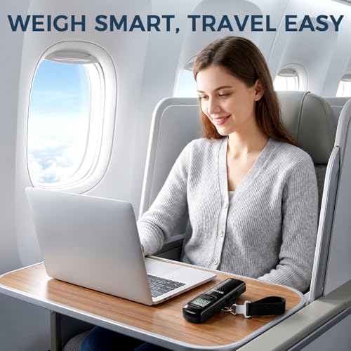 BAGAIL Digital Luggage Scale, 110lbs Hanging Baggage Scale with Backlit LCD Display, Portable Suitcase Weighing Scale, Travel Luggage Weight Scale with Hook, Strong Straps for Travelers - color: Pure Black Battery Free