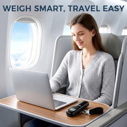 BAGAIL Digital Luggage Scale, 110lbs Hanging Baggage Scale with Backlit LCD Display, Portable Suitcase Weighing Scale, Travel Luggage Weight Scale with Hook, Strong Straps for Travelers - color: Pure Black Battery Free