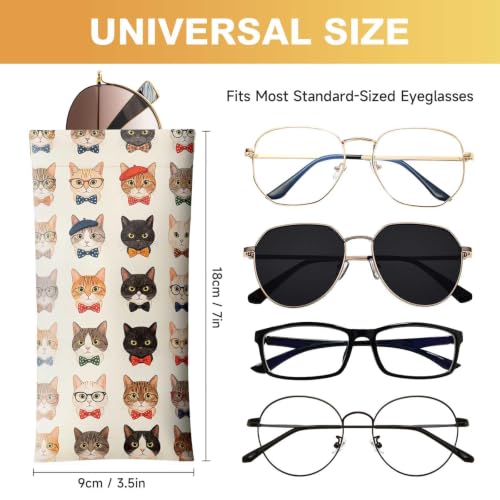 Soft Sunglasses Case for Women, PU Leather Squeeze Top Glasses Case - color: Cute Cats