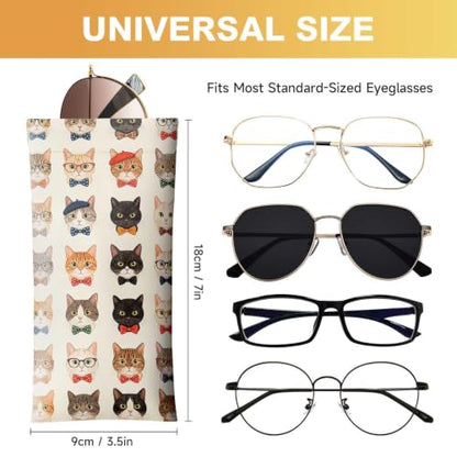 Soft Sunglasses Case for Women, PU Leather Squeeze Top Glasses Case - color: Cute Cats