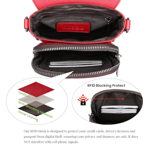 HESHE Small Leather Crossbody Bag for Women RFID Phone Purse with Card Slot - color: Red