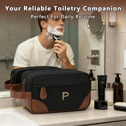 Personalized Toiletry Bag for Men, Birthday Gifts for Men Him | Initial Custom Travel Dopp Kit, Water-Resistant Shaving Bag with Large Capacity, Travel Essentials, Gift Bag for Men, P - style: P