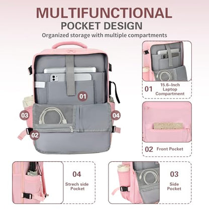 Travel Carry On Backpack for Women, TSA Approved 15.6" Laptop Daypack - color: Pink, size: Medium
