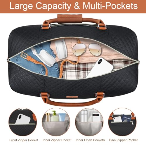 ITIEZY Weekender Bag for Women 21.5" Travel Duffel Large Carry On Bag 3PCS - color: 4-Black Brown