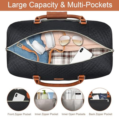 ITIEZY Weekender Bag for Women 21.5" Travel Duffel Large Carry On Bag 3PCS - color: 4-Black Brown